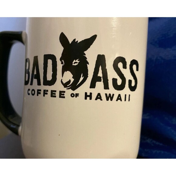 Bad Ass Coffee Of Hawaii Cup Mug White & Black heavy duty Multicolor Donkey - Picture 2 of 11